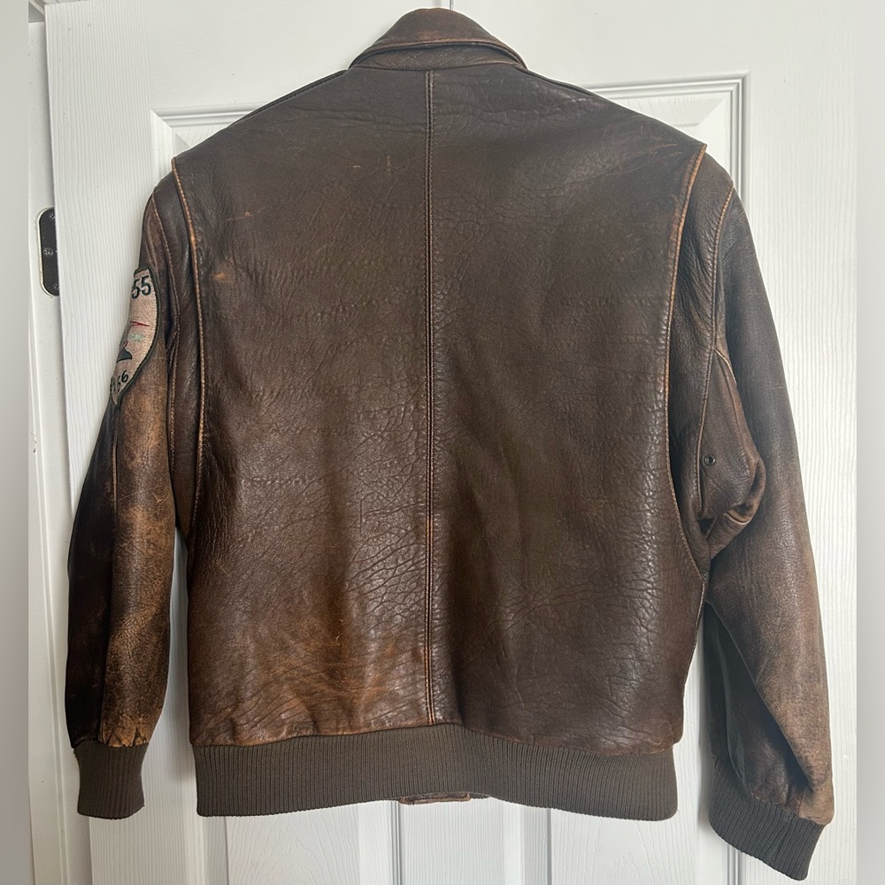 VTG Luis Alvear Aviator Lg Military Bomber Brown Leather Jacket Navy/ Air Force - Picture 10 of 15